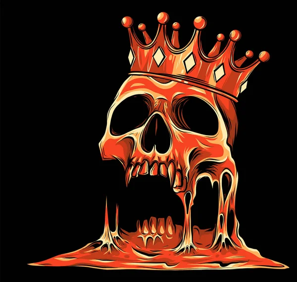 Vector illustration with skull in crown on black background — Stockvektor