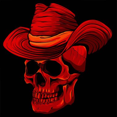 Havalı bir şapka takan kovboy kafatası.