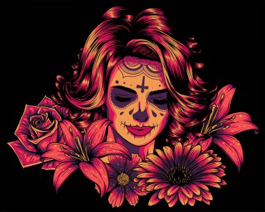 İskeleti olan kız çiçekle barışır.