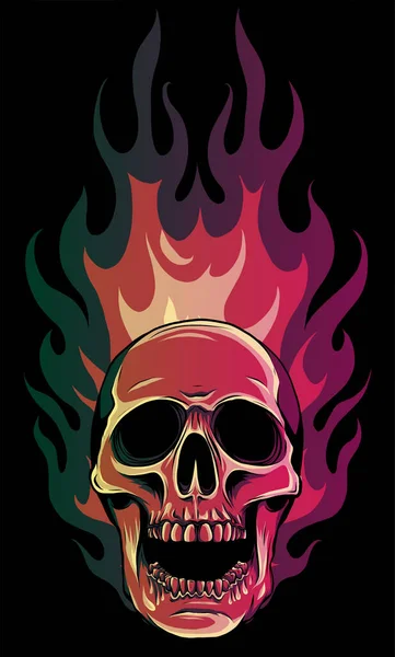 Vector illustration of skull falling with fire flame — Stock Vector