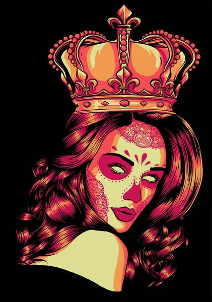 Chica del cráneo con una corona. Diseño de ilustración vectorial — Vector de stock