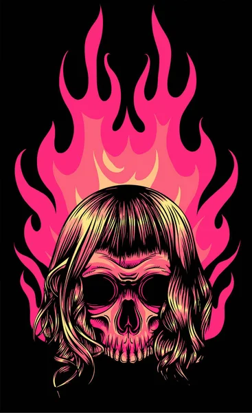 Illustration vectorielle du crâne tombant avec une flamme de feu — Image vectorielle