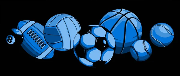 Sport balls on black background. Vector illustration — Stock Vector