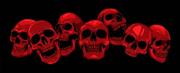 Vector illustration group skulls on black background — Stock Vector