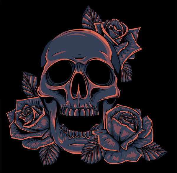 Черепа человека с векторной иллюстрацией роз