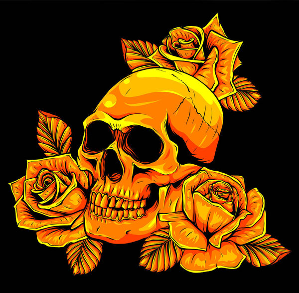 Черепа человека с векторной иллюстрацией роз