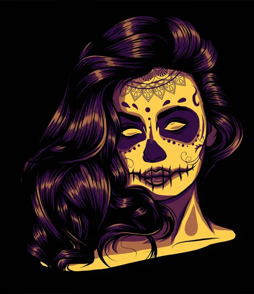 Donna con zuccherino cranio faccia vernice vettoriale illustrazione — Vettoriale Stock