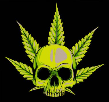 Yapraklı kafatası marihuana baş illüstrasyon tasarımı