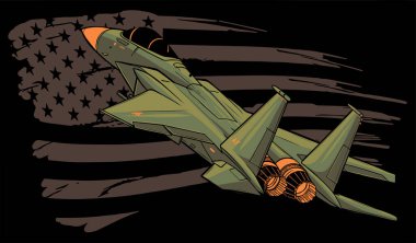 Amerikan bayrağı taşıyan askeri jetler. Vektör illüstrasyonu