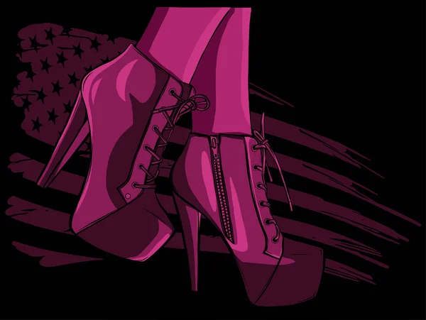 Vektorové boty u žen nohy s americkou vlajkou ilustrace — Stockový vektor