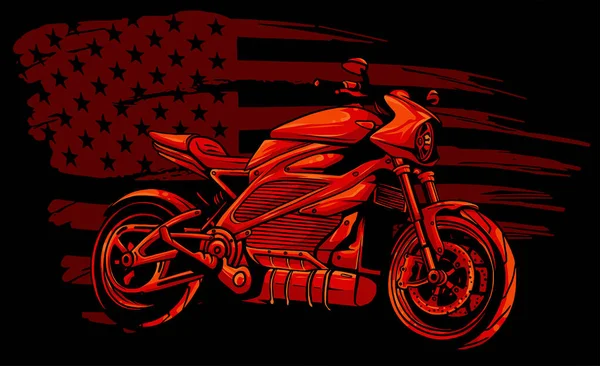 Moto avec dessin d'illustration vectoriel drapeau américain — Image vectorielle