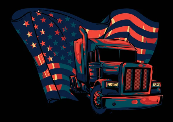 Camião americano clássico. Ilustração vetorial com bandeira americana — Vetor de Stock