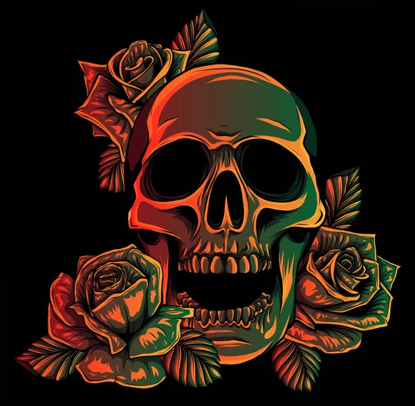 A human skulls with roses on black background vector illustration — Stockvektor