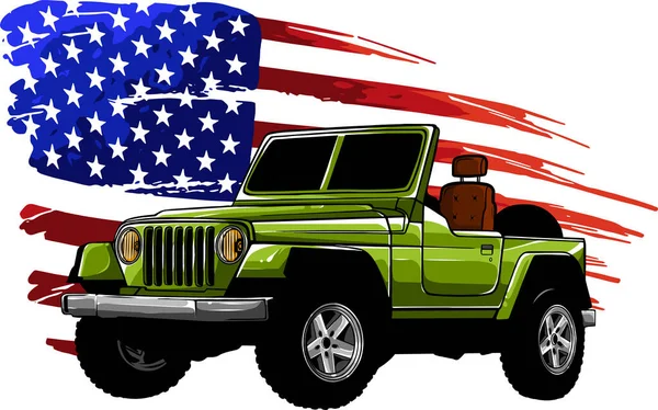 Militaire auto met Amerikaanse vlag vector illustratie — Stockvector