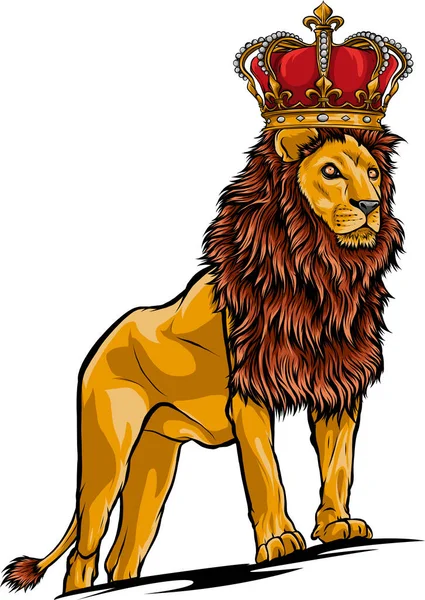 Ilustração vetorial do leão dos desenhos animados com coroa — Vetor de Stock