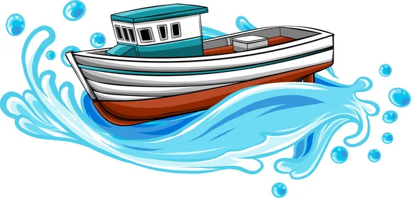 Barco de pesca no projeto da ilustração do vetor do mar — Vetor de Stock