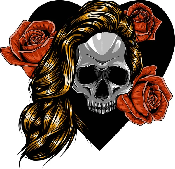 Ilustração vetorial de mulher com rosas e coração — Vetor de Stock