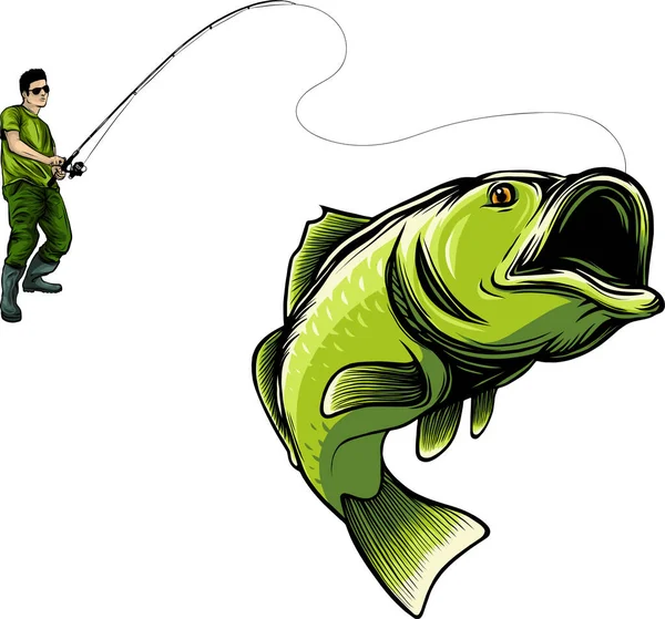 물고기를 잡은 모습 을묘 사 한 벡터 그림 — 스톡 벡터