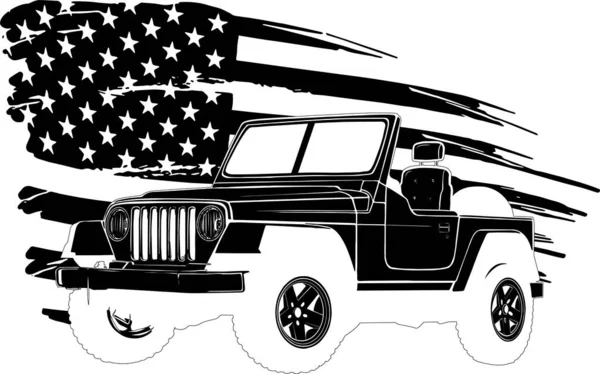 Vector ilustración de coche con bandera americana — Vector de stock