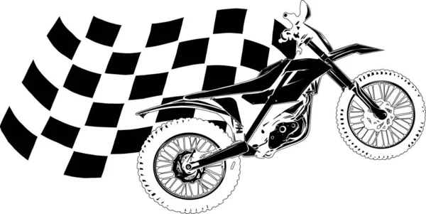 Siluetas de motocross con ilustración de vector de bandera de raza — Vector de stock