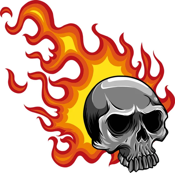 Skull on Fire with Flames Vector Illustration — Stock Vector