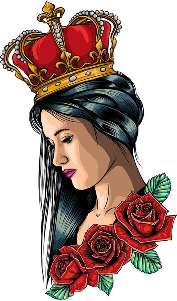 Illustration vectorielle de reine avec couronne et roses — Image vectorielle