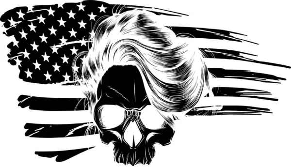 Ilustração da menina do crânio preto e branco com bandeira americana — Vetor de Stock