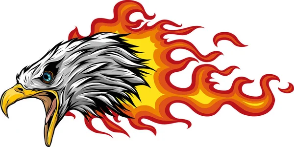 Vector ilustración de cabeza águila con llamas — Vector de stock