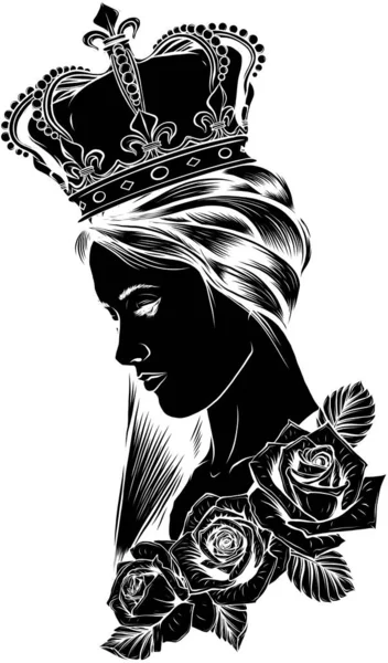 Perfil de una princesa o reina. Ilustración del icono de silueta vectorial. Linda chica pritty retrato. — Archivo Imágenes Vectoriales