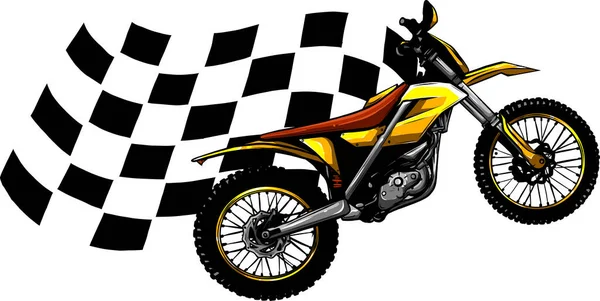 Ilustración vectorial de motocross y bandera de raza — Vector de stock