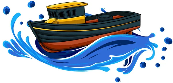 Vector illustration of Fishing Boat in wave — Stock Vector