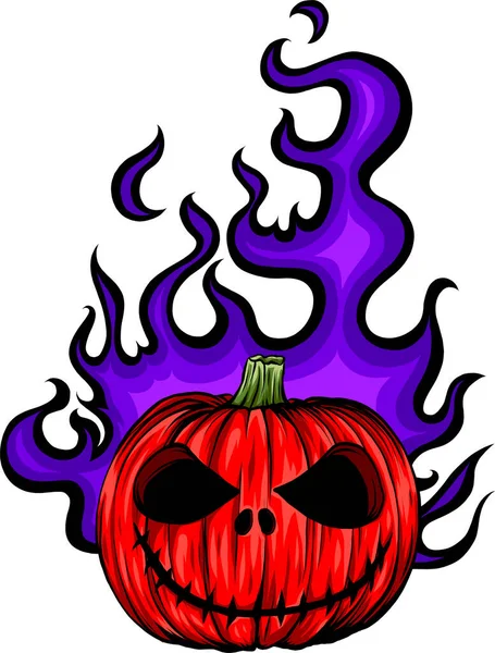 Cartoon Vector Image of a Scary Flaming Halloween Pumpkin Jack O Lantern Head με φωνητική έκφραση — Διανυσματικό Αρχείο