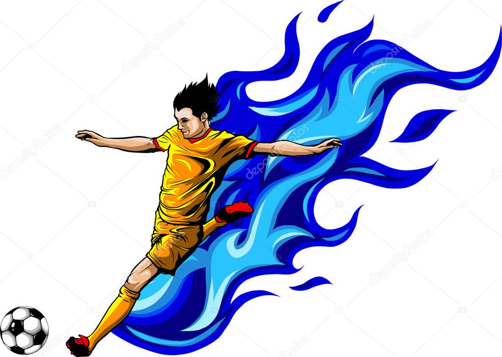 Vector Soccer player kicking a ball and has a background as a flame