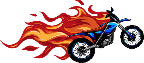 Motocross Mid Air Flames vector illustration design