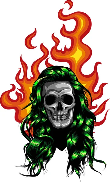 Skull on Fire με Flames Εικονογράφηση διάνυσμα — Διανυσματικό Αρχείο