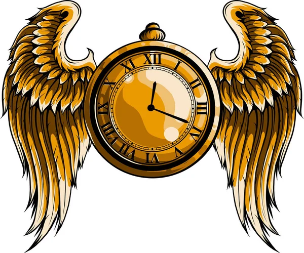 Vector illustratie van gouden klok met vleugels. — Stockvector