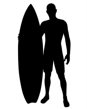 Sörf tahtası tutan bir adam silüeti.