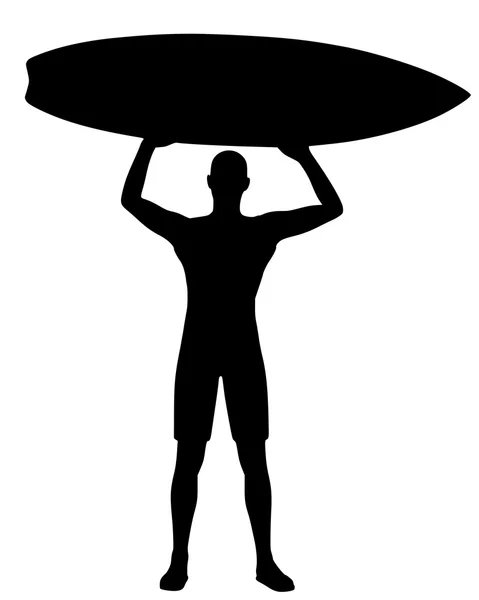 Silhouet van een man met een surfplank. — Stockvector