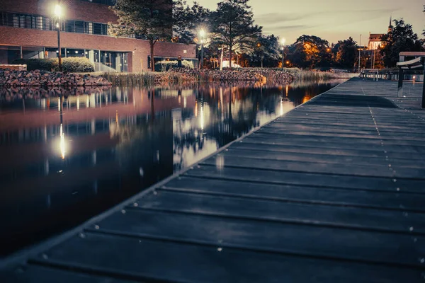 Spielberg Centro Por Noche Junto Agua Centro Negocios Brno República — Foto de Stock