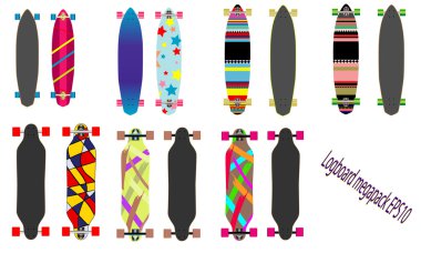 İzole Longboard beyaz arka plan. Mega paketi.