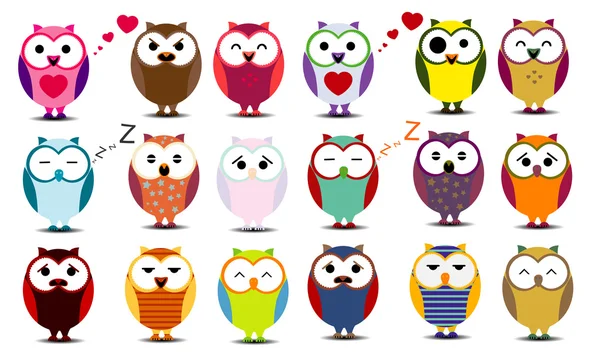 Big set of cartoon owls. EPS 10. — Stock Vector