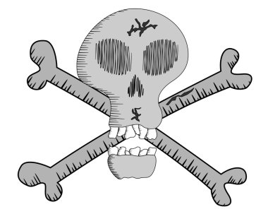 Çizgi film kafatası ve kemiklerin. Wite arka plan üzerinde izole.