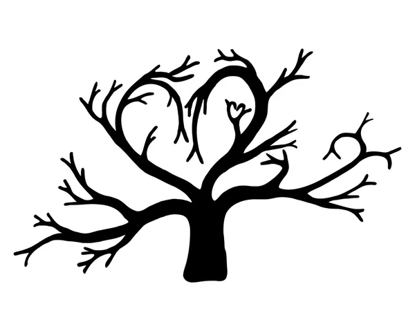 심장의 모양에 있는 나무의 실루엣. 흰색 배경에 고립. — 스톡 벡터