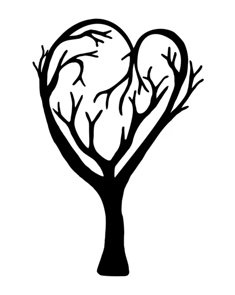 Silhouette di un albero a forma di cuore. Isolato su sfondo bianco . — Vettoriale Stock