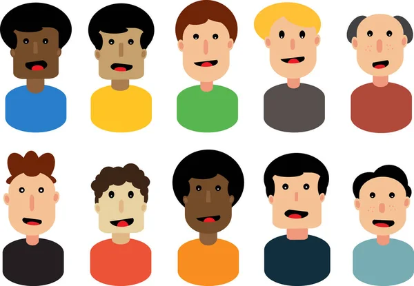 Eine Reihe Einfacher Männlicher Gesichtsavatare Cartoon Stil — Stockvektor