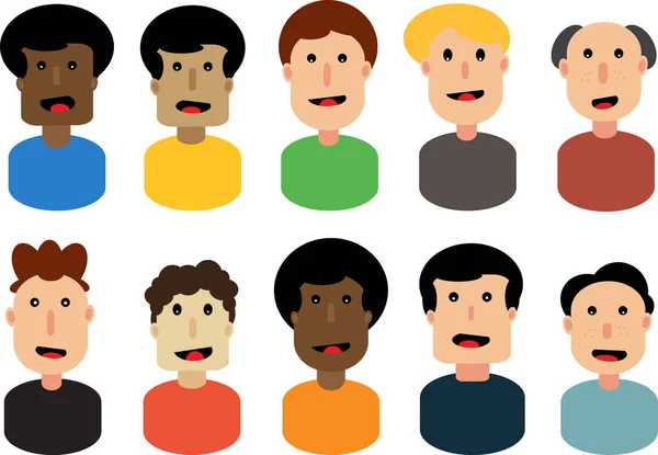 Een Set Van Eenvoudige Cartoon Stijl Mannelijke Gezicht Avatars — Stockvector