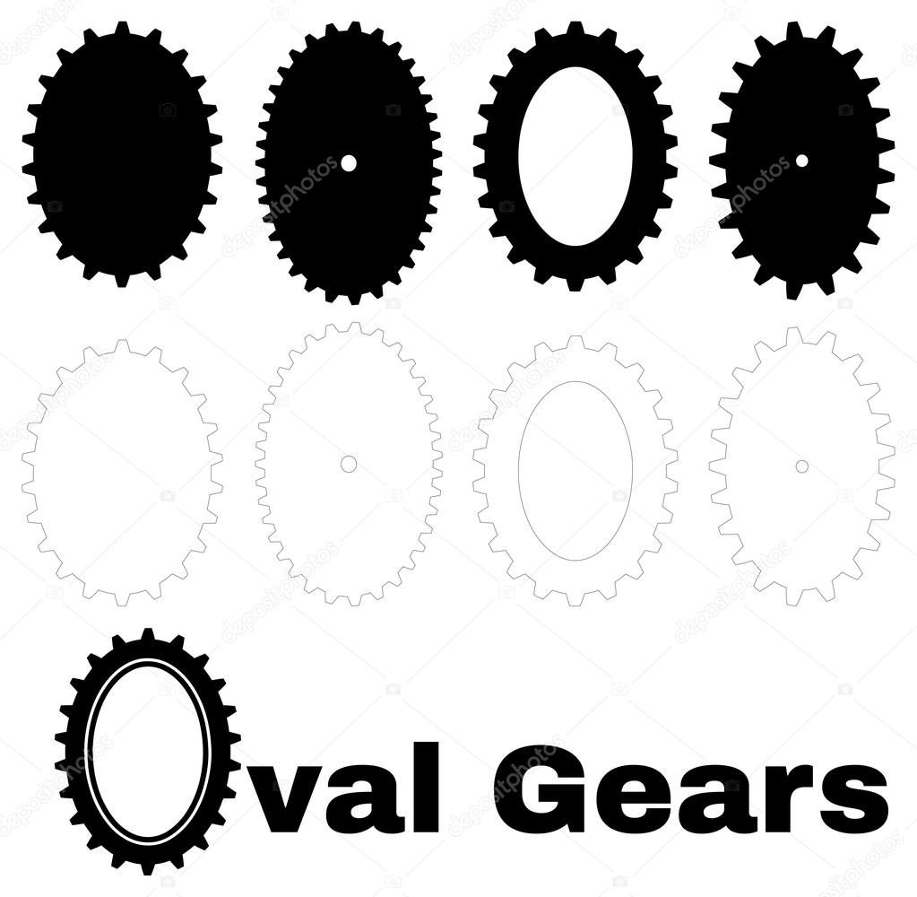 Set of oval cogs or gears