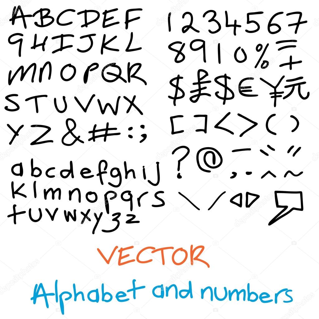 Handwritten alphabet  with numbers and characters