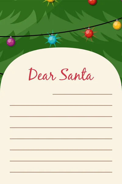 Dear Santa Christmas Stationery Template Letter Paper Note Vector Illustration — Stock Vector