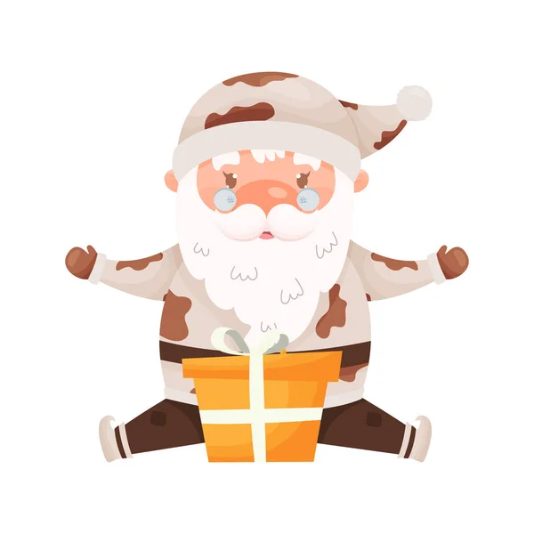 Bonito Desenho Animado Personagem Papai Noel Com Uma Caixa Presente —  Vetores de Stock